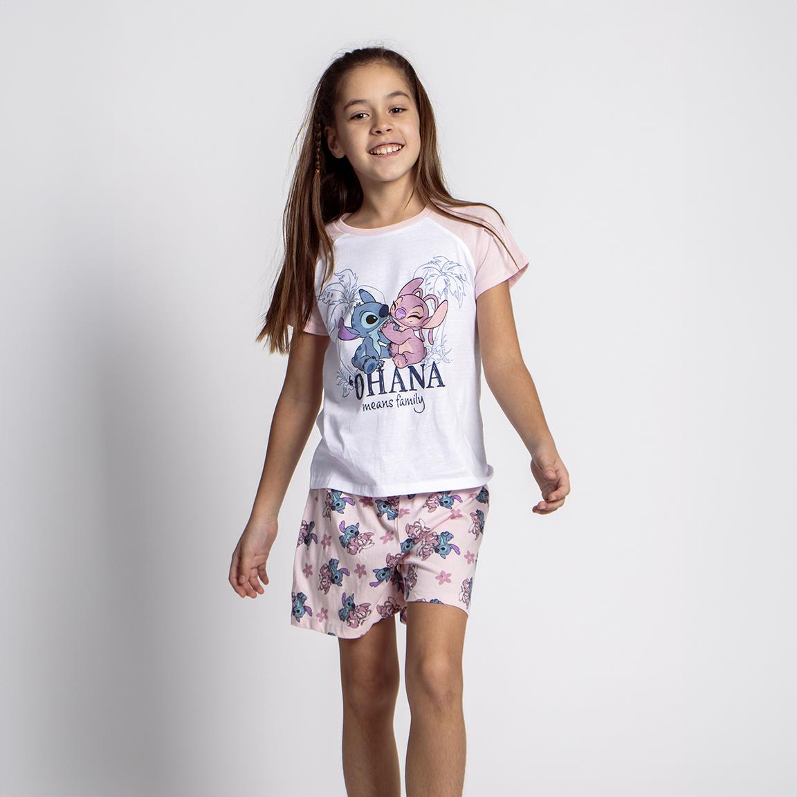 Pijama corto infantil Stitch & Angel “Ohana” rosa