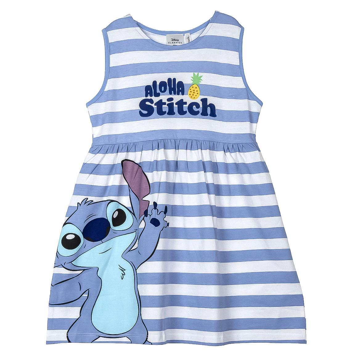 Vestido infantil Stitch “Aloha” azul de rayas