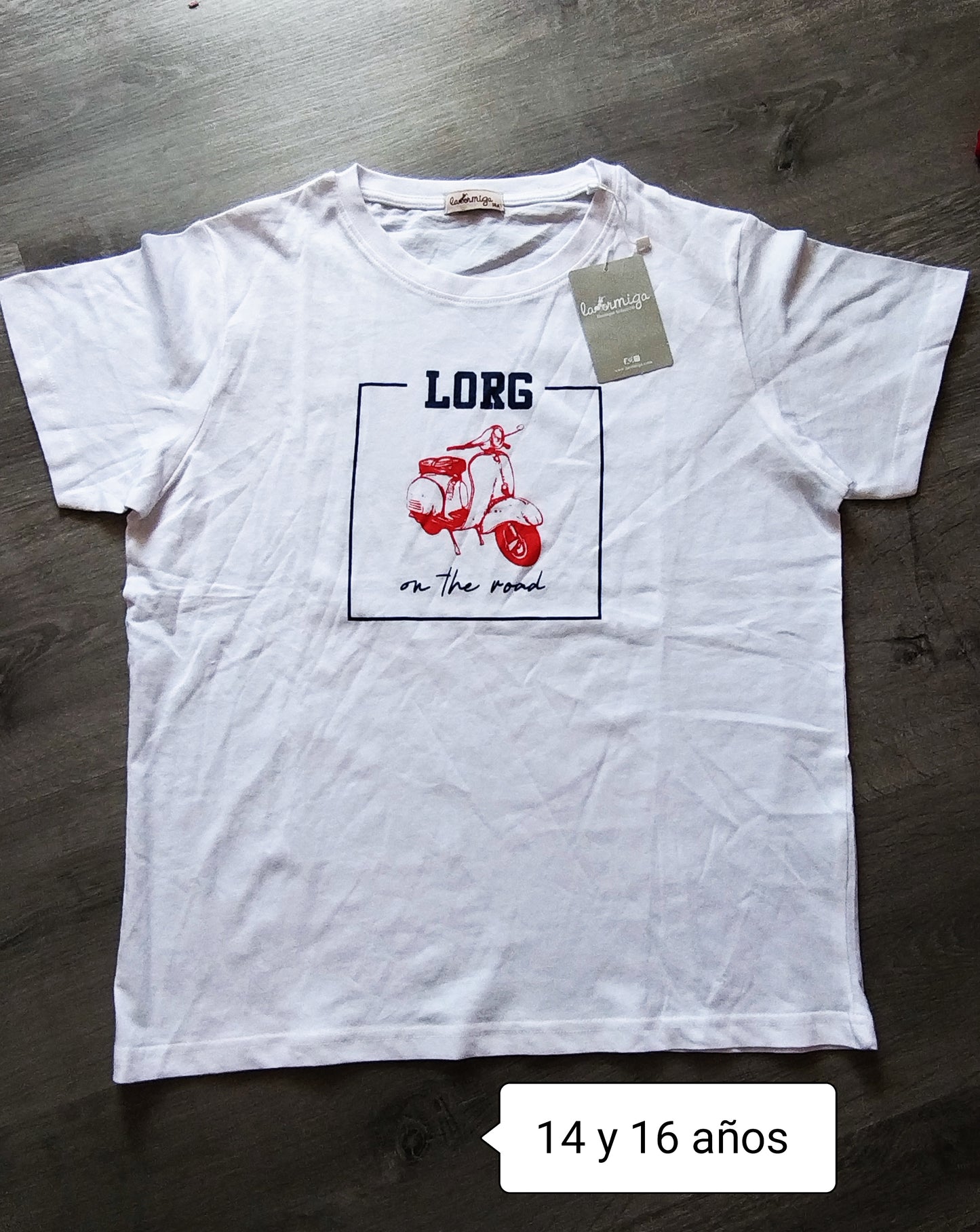Camiseta juvenil La Ormiga blanca con estampado scooter