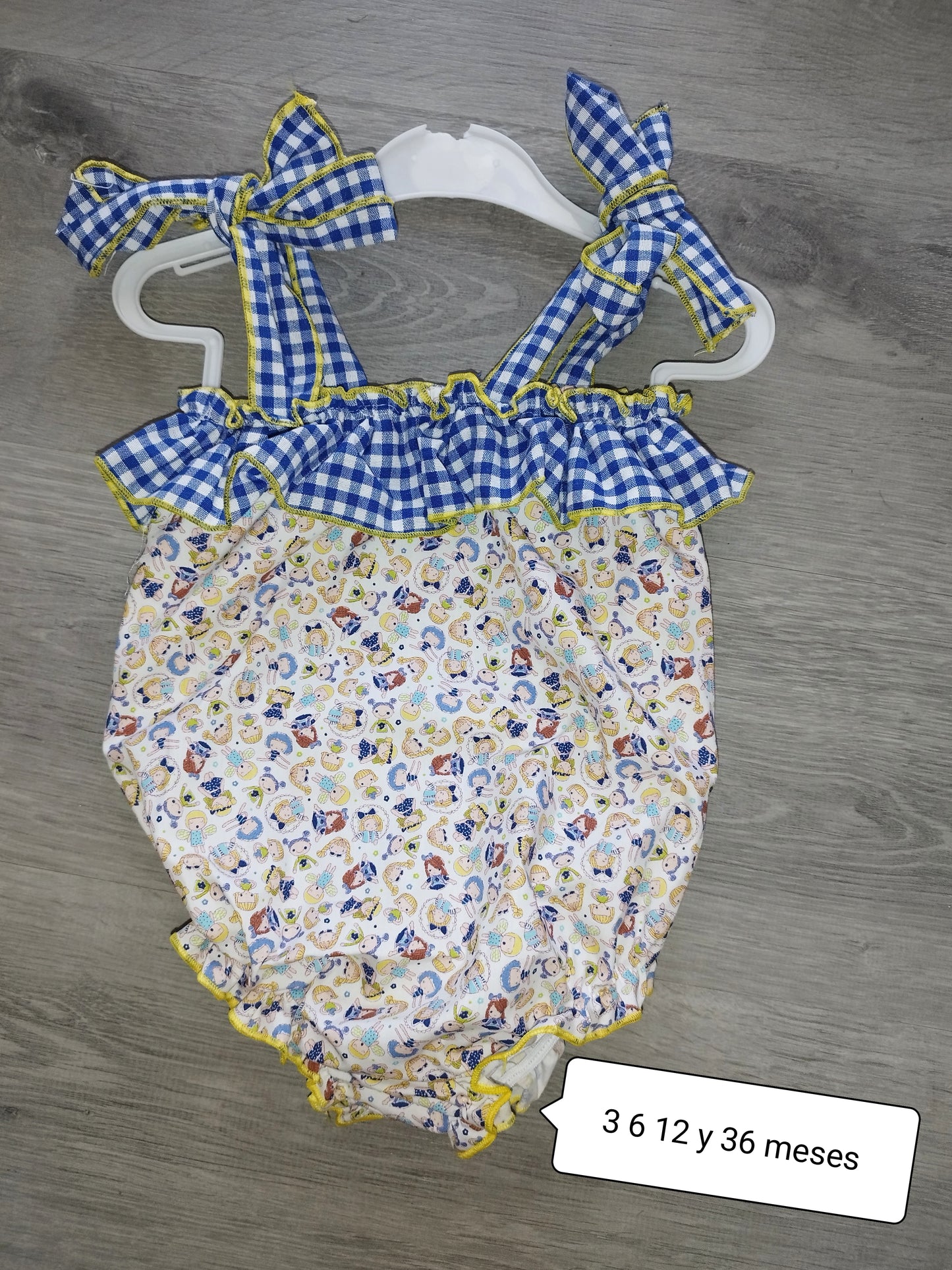 Ranita bebé tirantes cuadros vichy azul – pelele verano niña