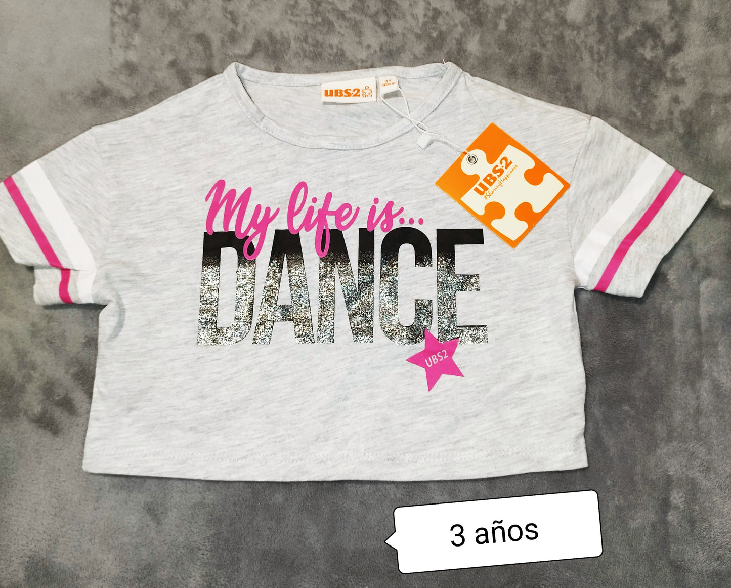 👉 Camiseta niña gris My life is dance brillante