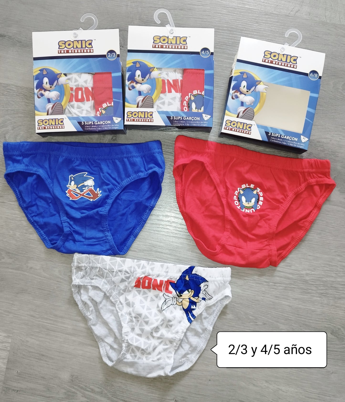 Pack 3 calzoncillos niño Sonic – slips infantiles algodón