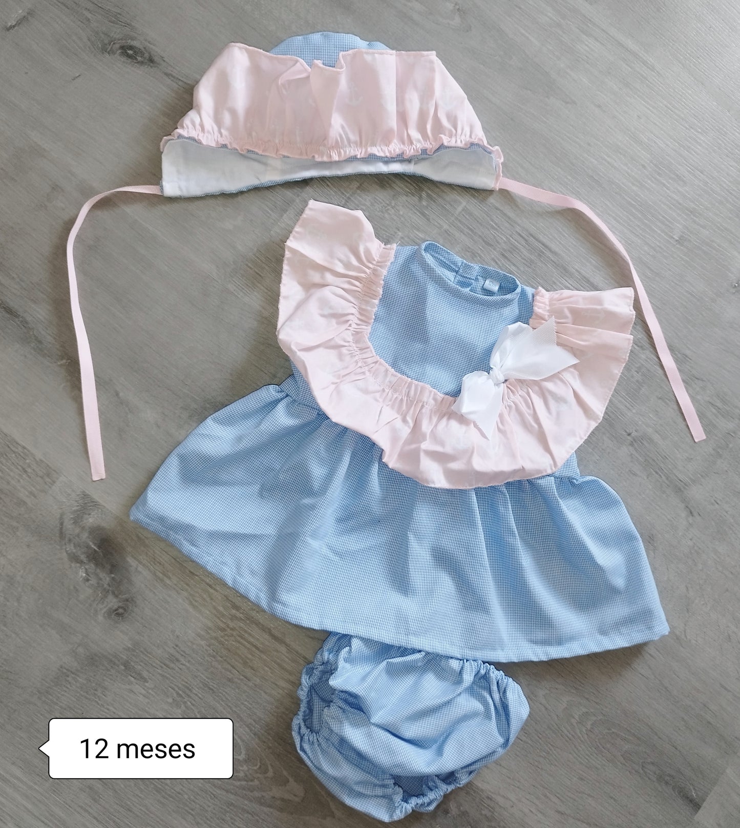 Conjunto bebé niña azul y rosa con gorro 3 piezas