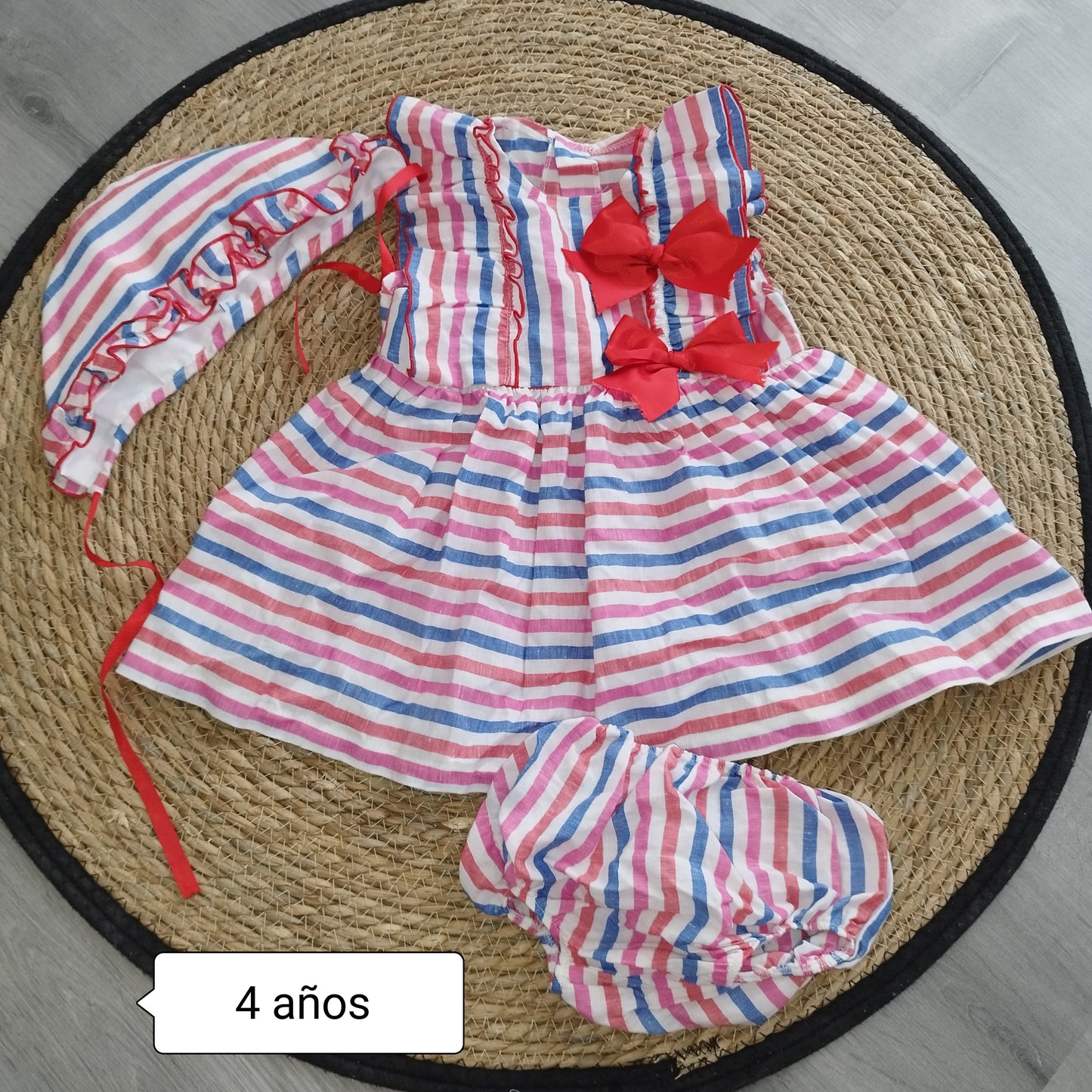 Vestido niña rayas con lazos rojos