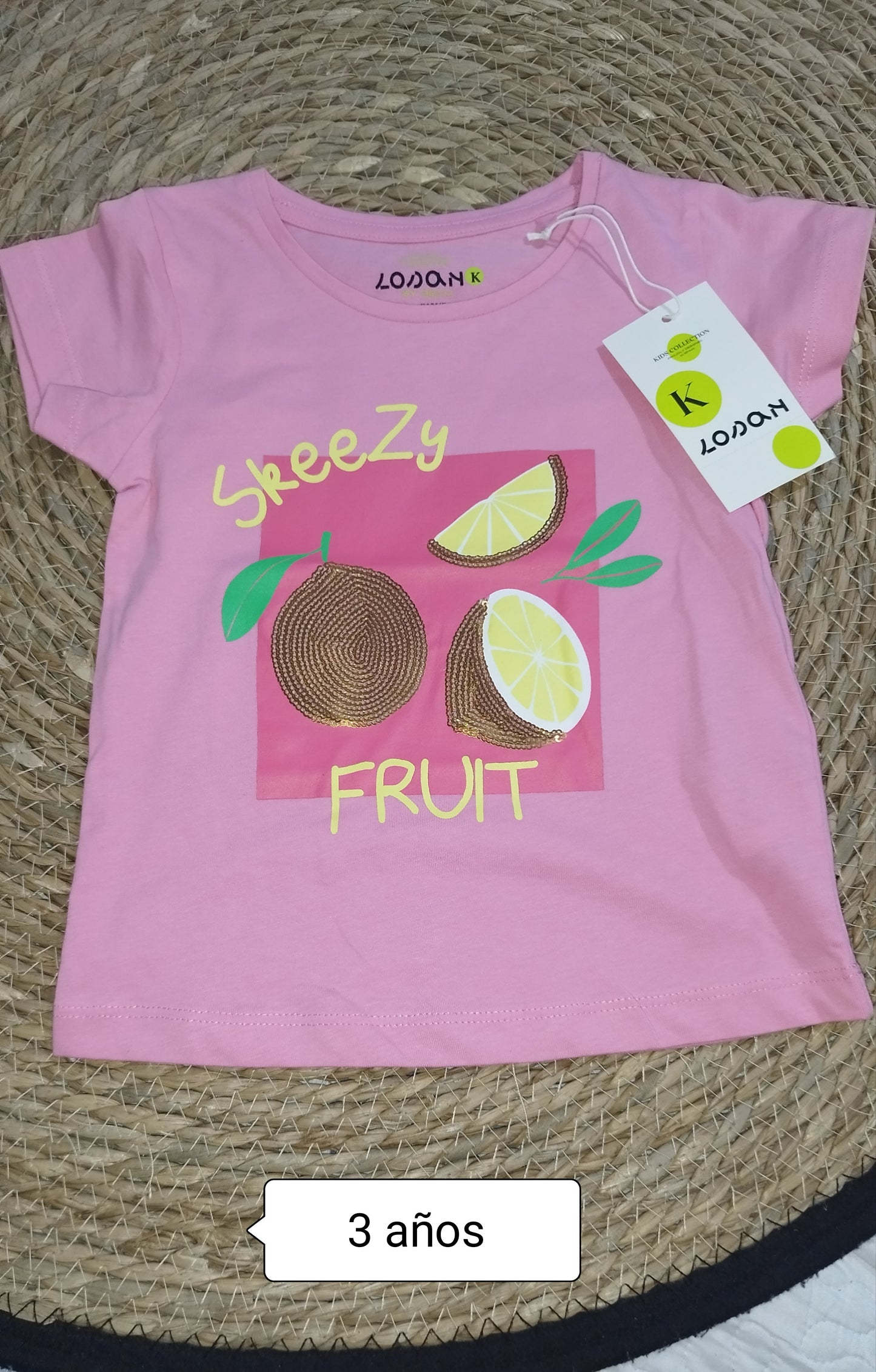 Camiseta niña LOSAN rosa fruta lentejuelas