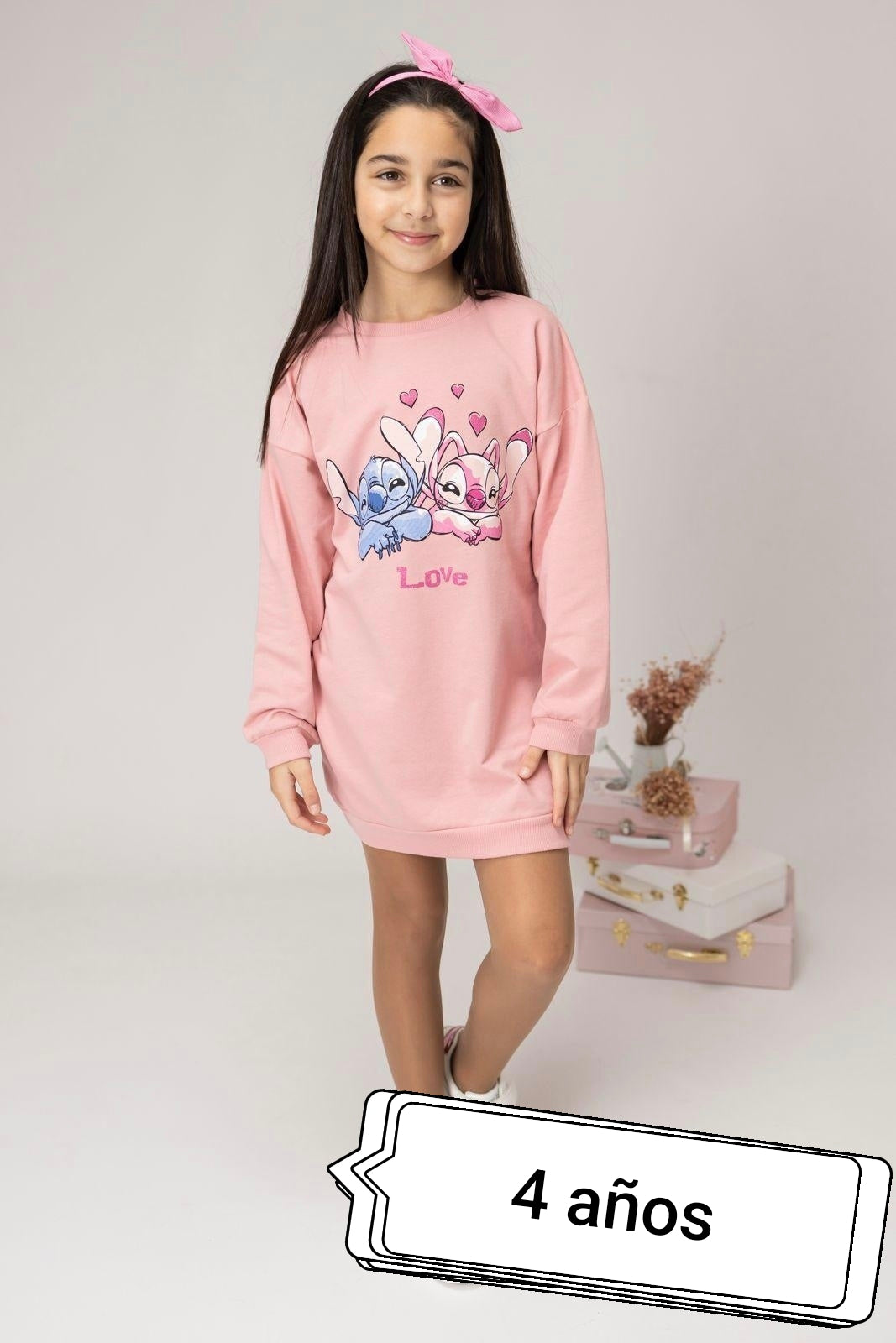 Vestido Sudadera Infantil Stitch & Angel Love Rosa