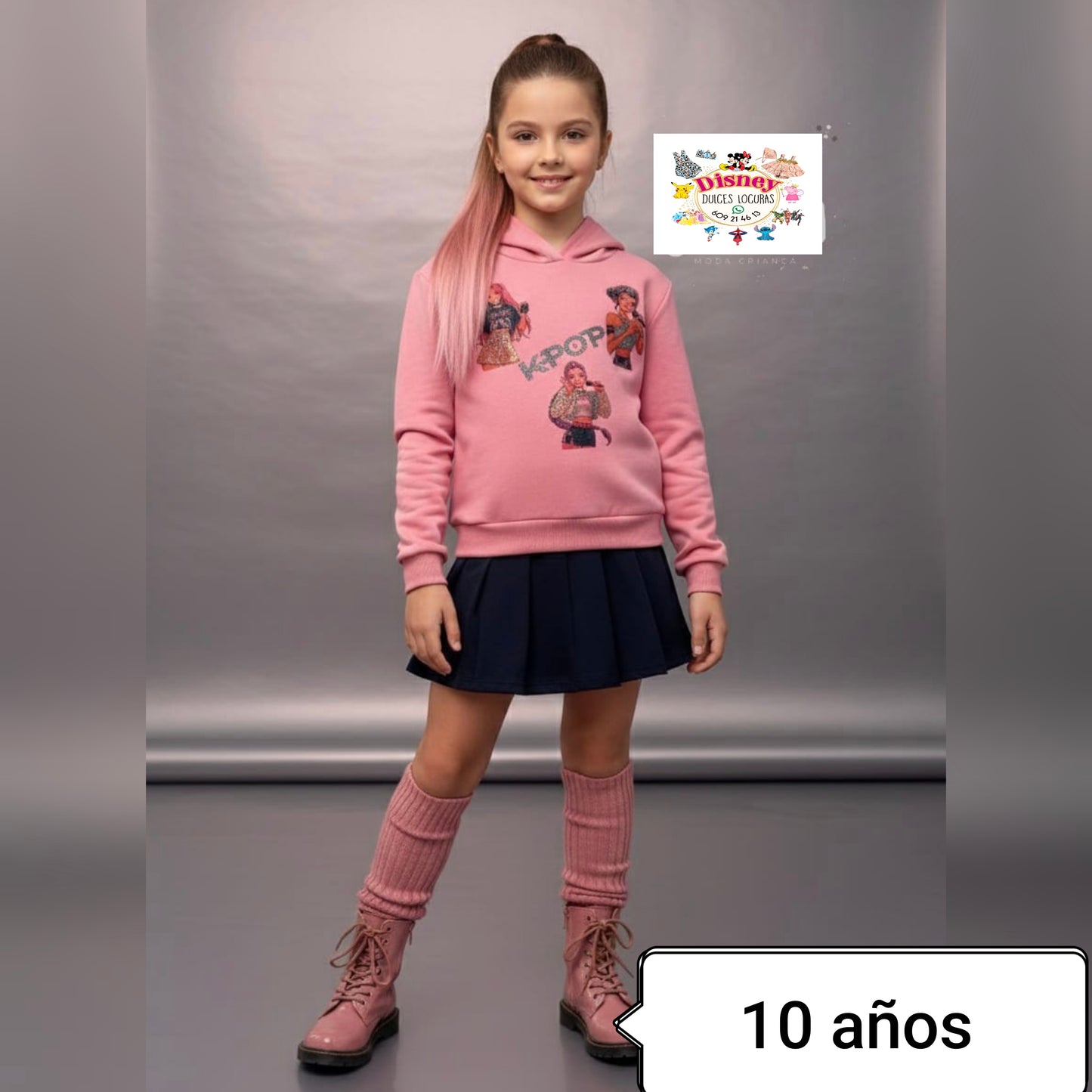 Conjunto niña Kpop sudadera + falda pantalón rosa