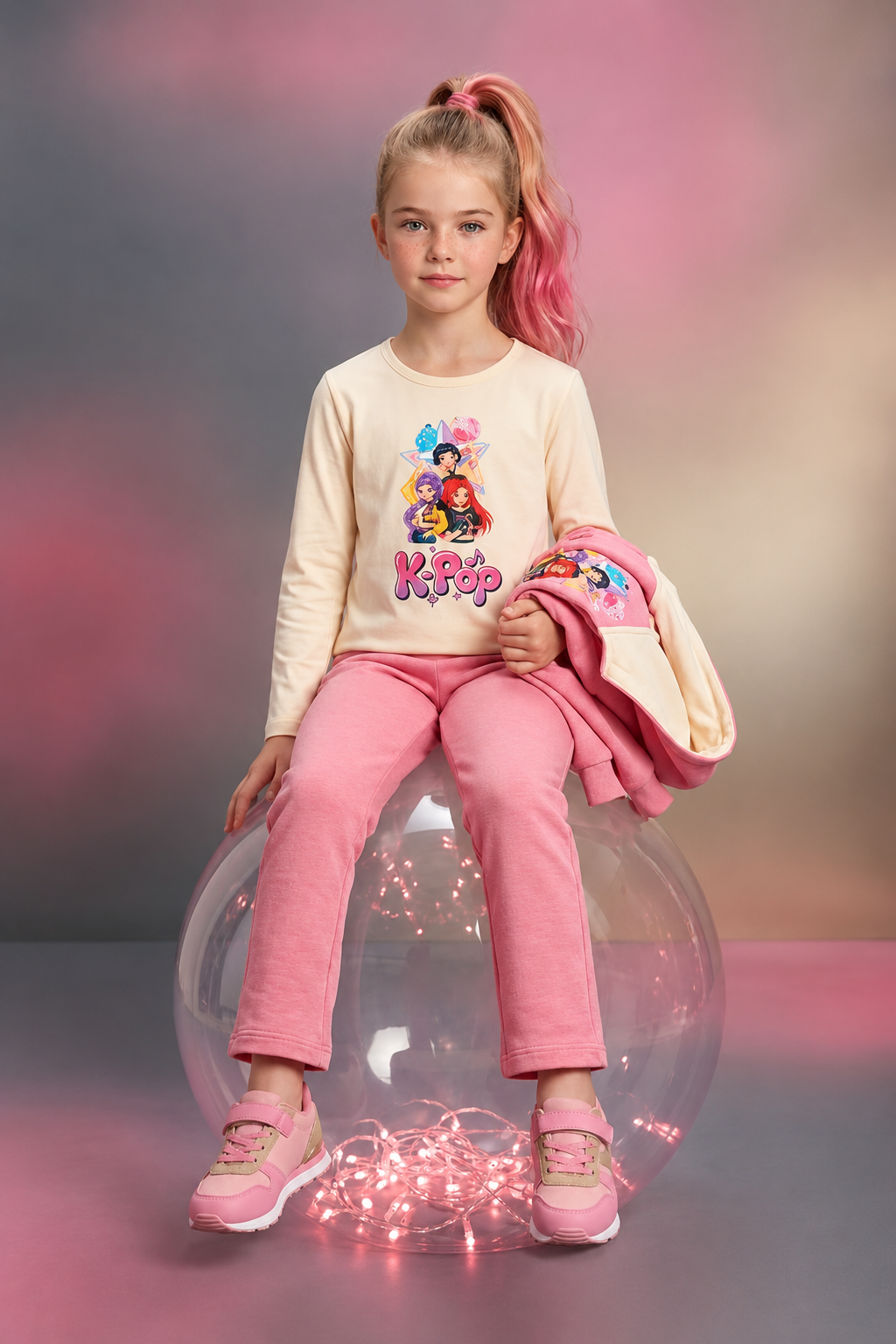 Conjunto Deportivo K-Pop Rosa para Niña – 3 Piezas