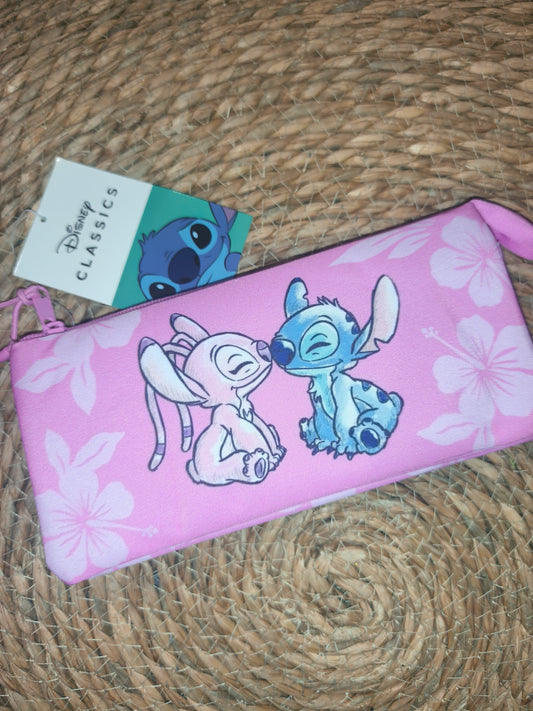 Estuche Stitch y Angel Floral triple