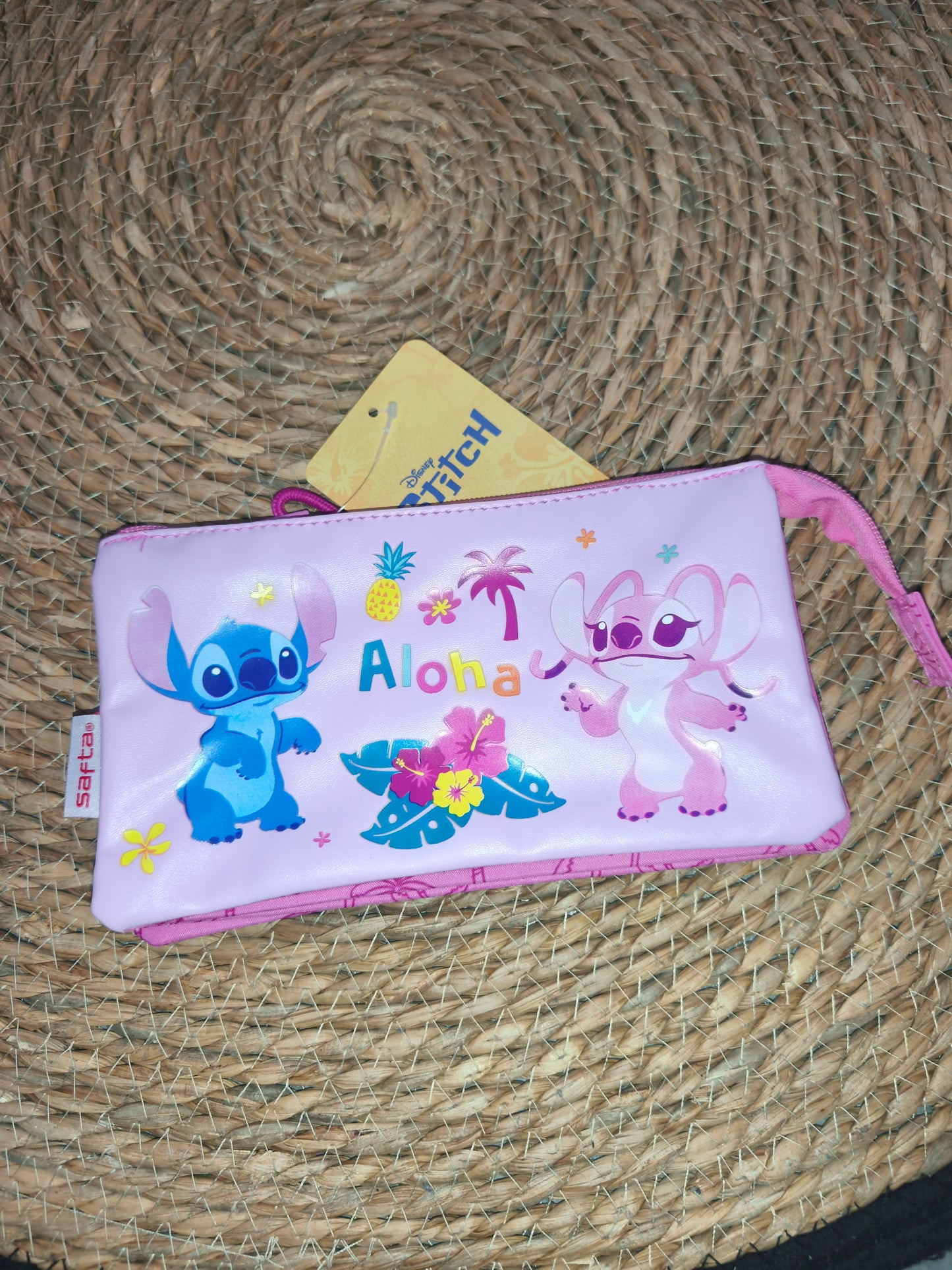 Mochila Infantil Stitch 38 cm + Estuche Aloha Disney Rosa Escolar Primaria Niña