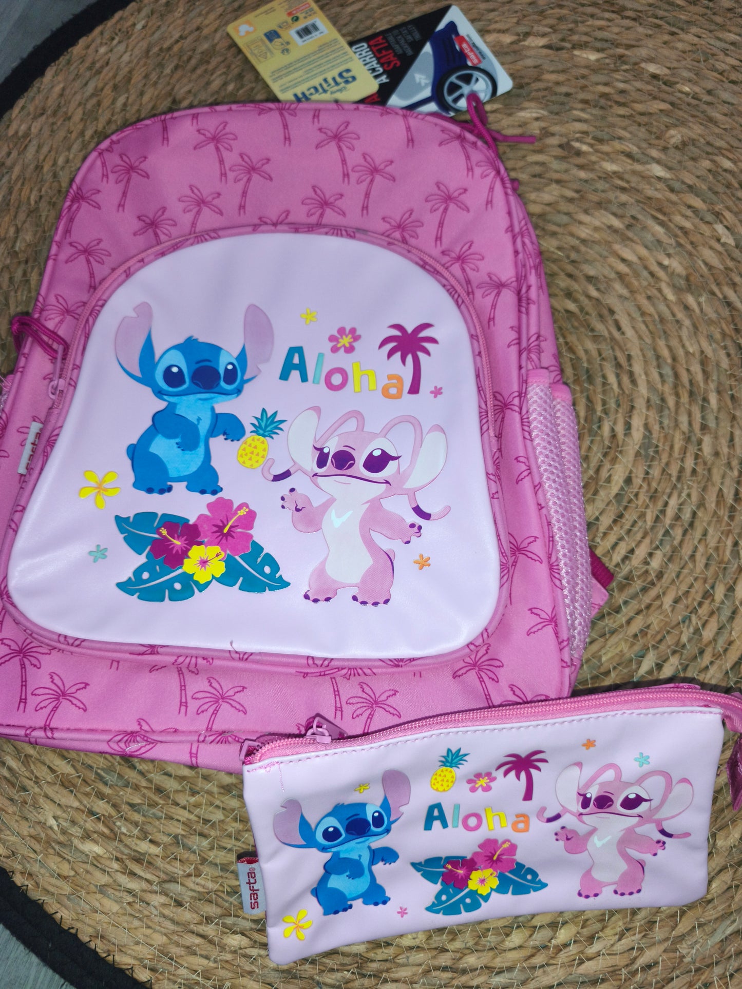 Mochila Infantil Stitch 38 cm + Estuche Aloha Disney Rosa Escolar Primaria Niña