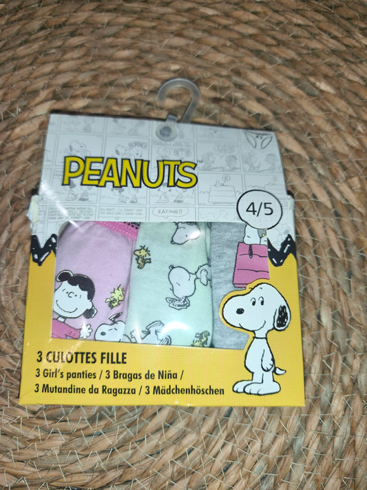 Pack 3 Braguitas Snoopy Niña Algodón Ropa Interior Infantil Peanuts
