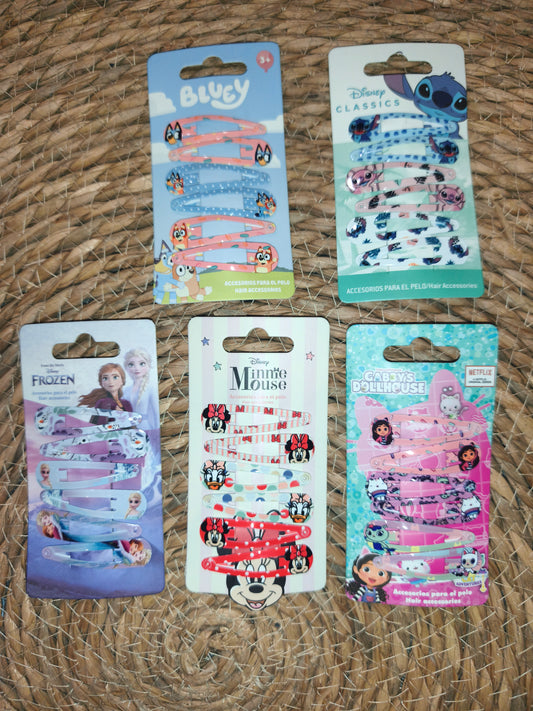 Pack Horquillas Niña Disney Bluey Frozen Minnie Stitch Accesorios Pelo