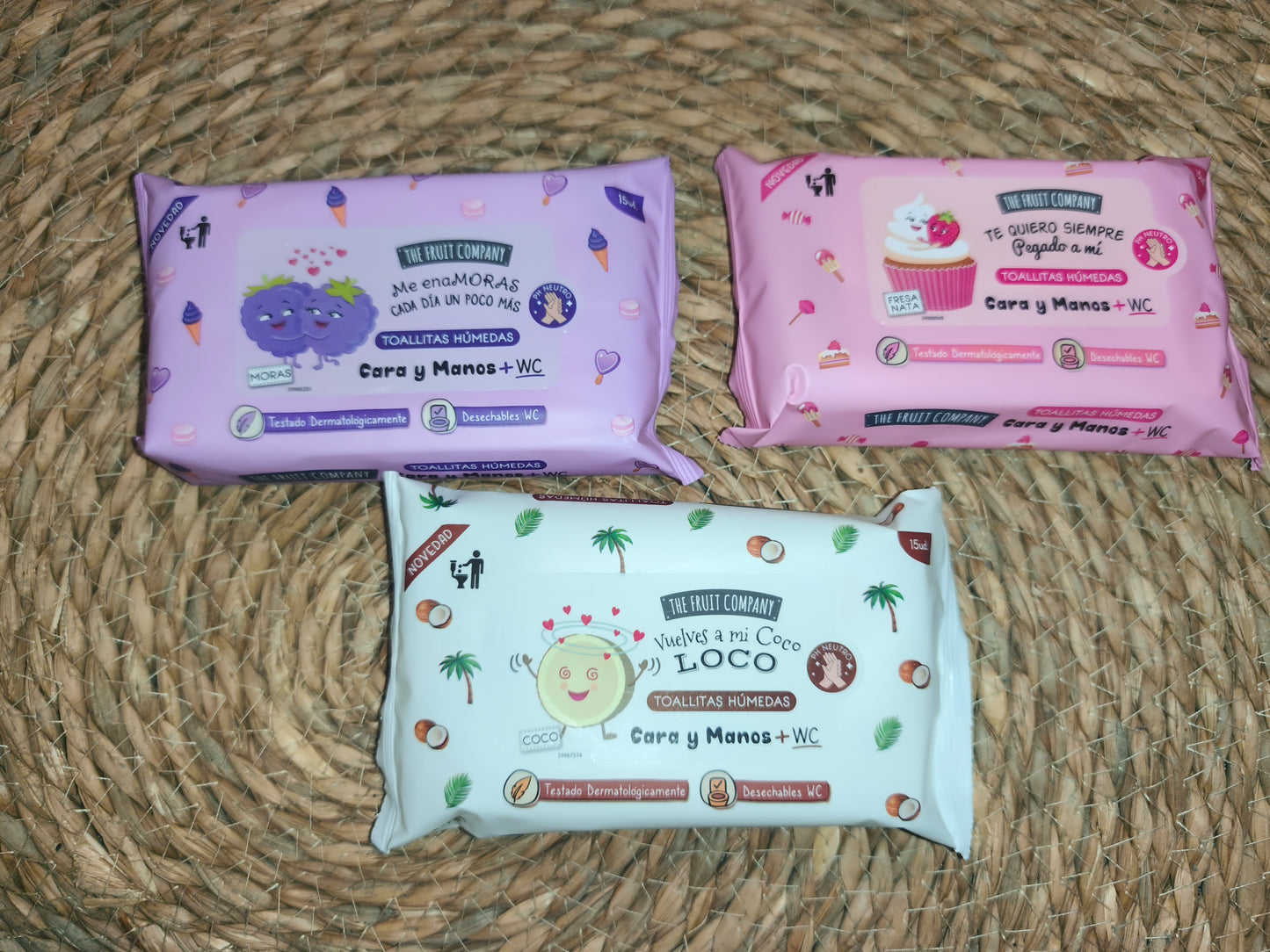 Toallitas húmedas The Fruit Company cara, manos y WC (15 uds) – Varios aromas