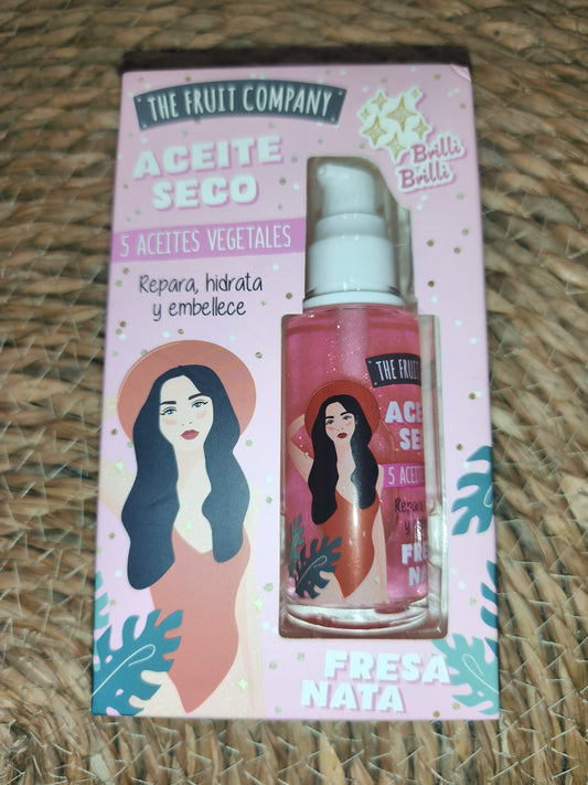 Aceite seco corporal The Fruit Company Fresa Nata con brillo – Hidratante y nutritivo