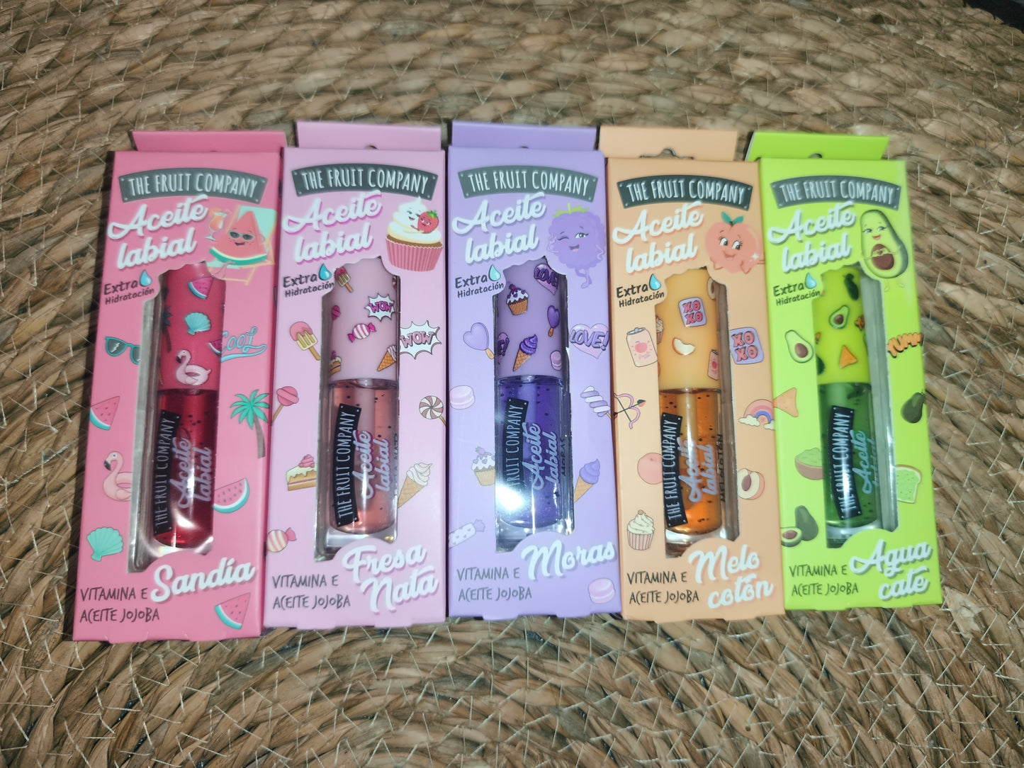 Aceite labial hidratante The Fruit Company – Varios aromas (jojoba + vitamina E)