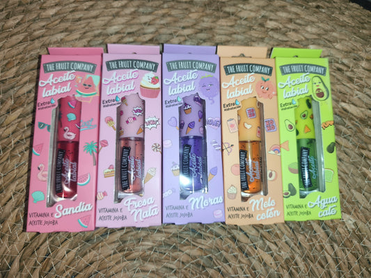 Aceite labial hidratante The Fruit Company – Varios aromas (jojoba + vitamina E)