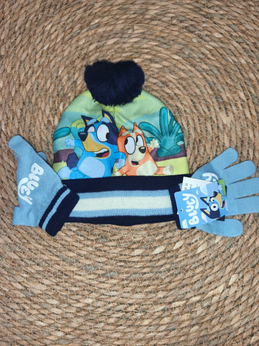 Conjunto de Invierno Bluey Infantil – Gorro con Pompón y Guantes