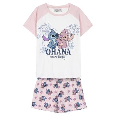 Pijama corto infantil Stitch & Angel “Ohana” rosa