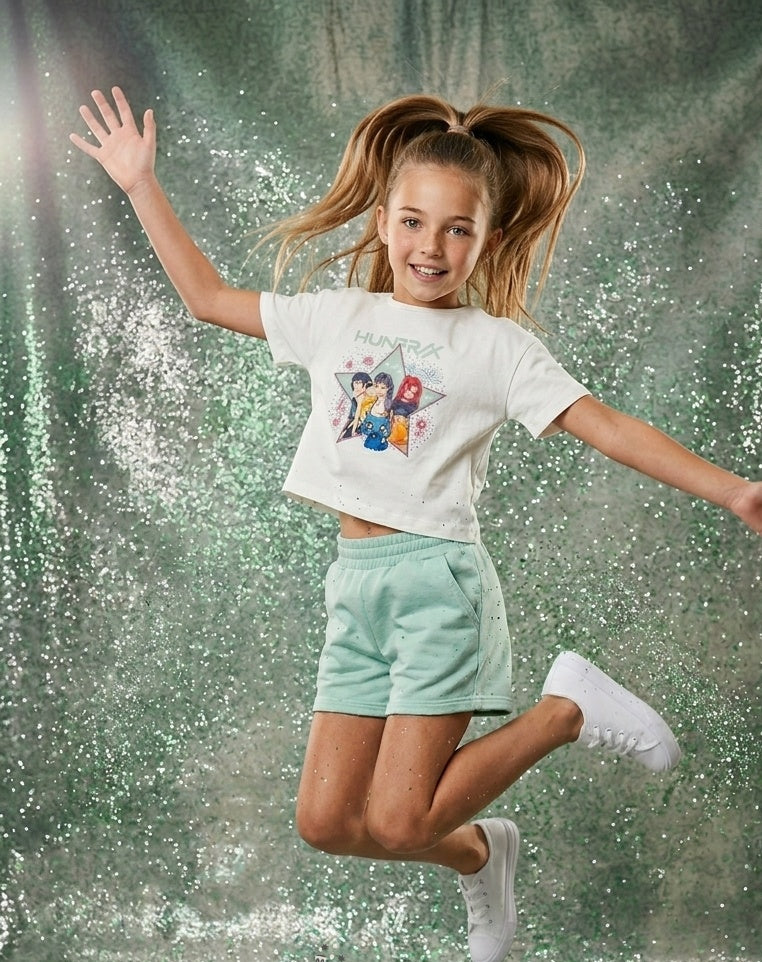 ✨ Conjunto Infantil K-Pop Demon Hunters Camiseta y Short Verde Agua ✨