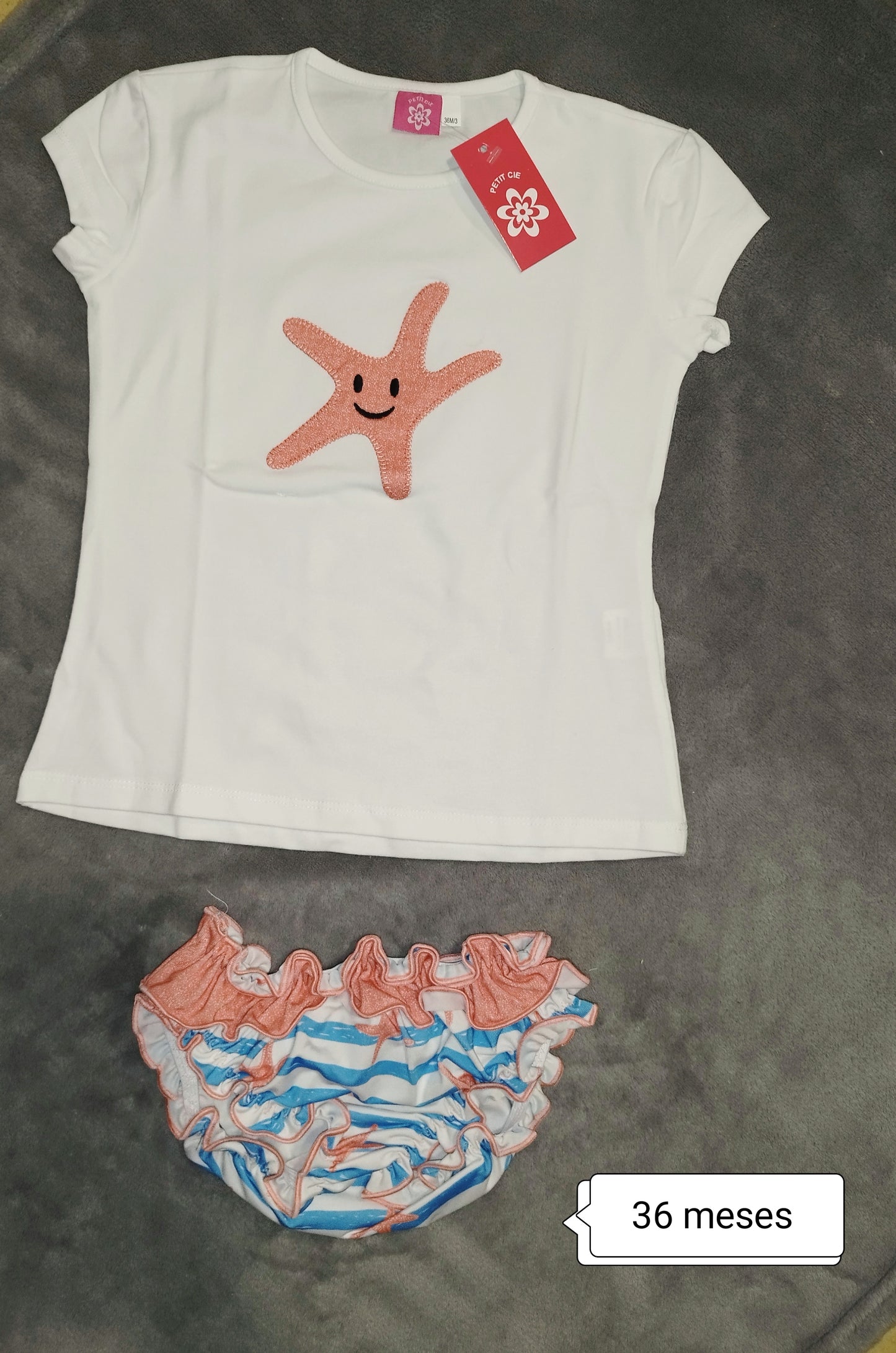 Conjunto niña verano camiseta + bañador volante