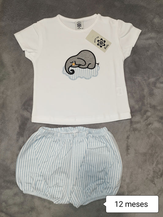 Conjunto bebé 2 piezas elefante celeste