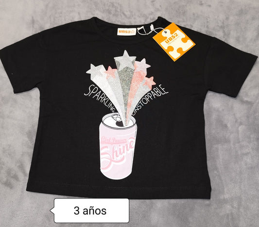 Camiseta niña negra brillante