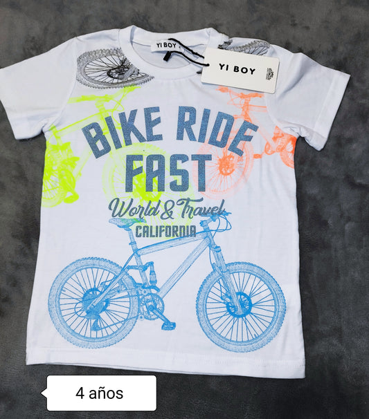 Camiseta niño blanca bicicleta
