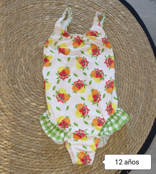 Bañador niña frutas con volante