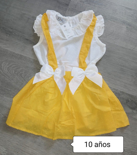 Vestido niña amarillo con lazos blancos