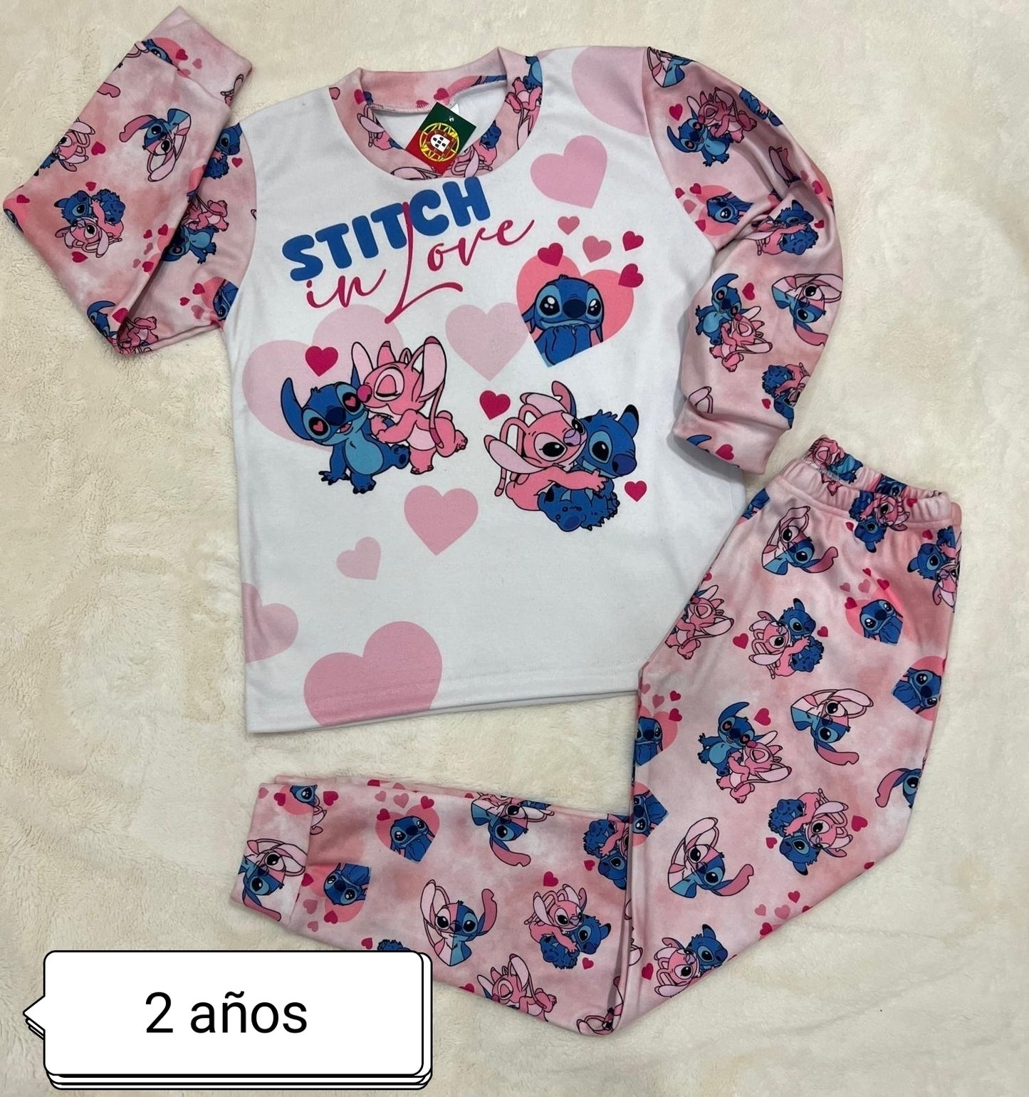 Pijama Polar Stitch & Angel para Niña – Súper Abrigado 💙🩷