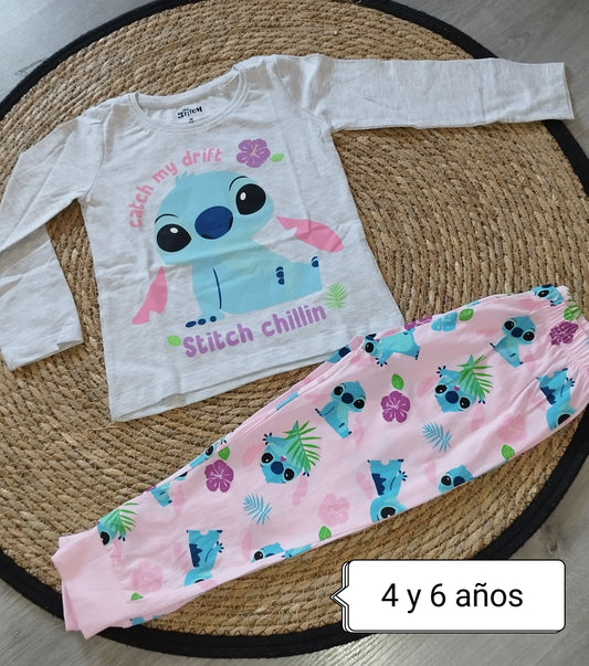 Pijama Stitch para Niña – Manga Larga con Pantalón Estampado 💙