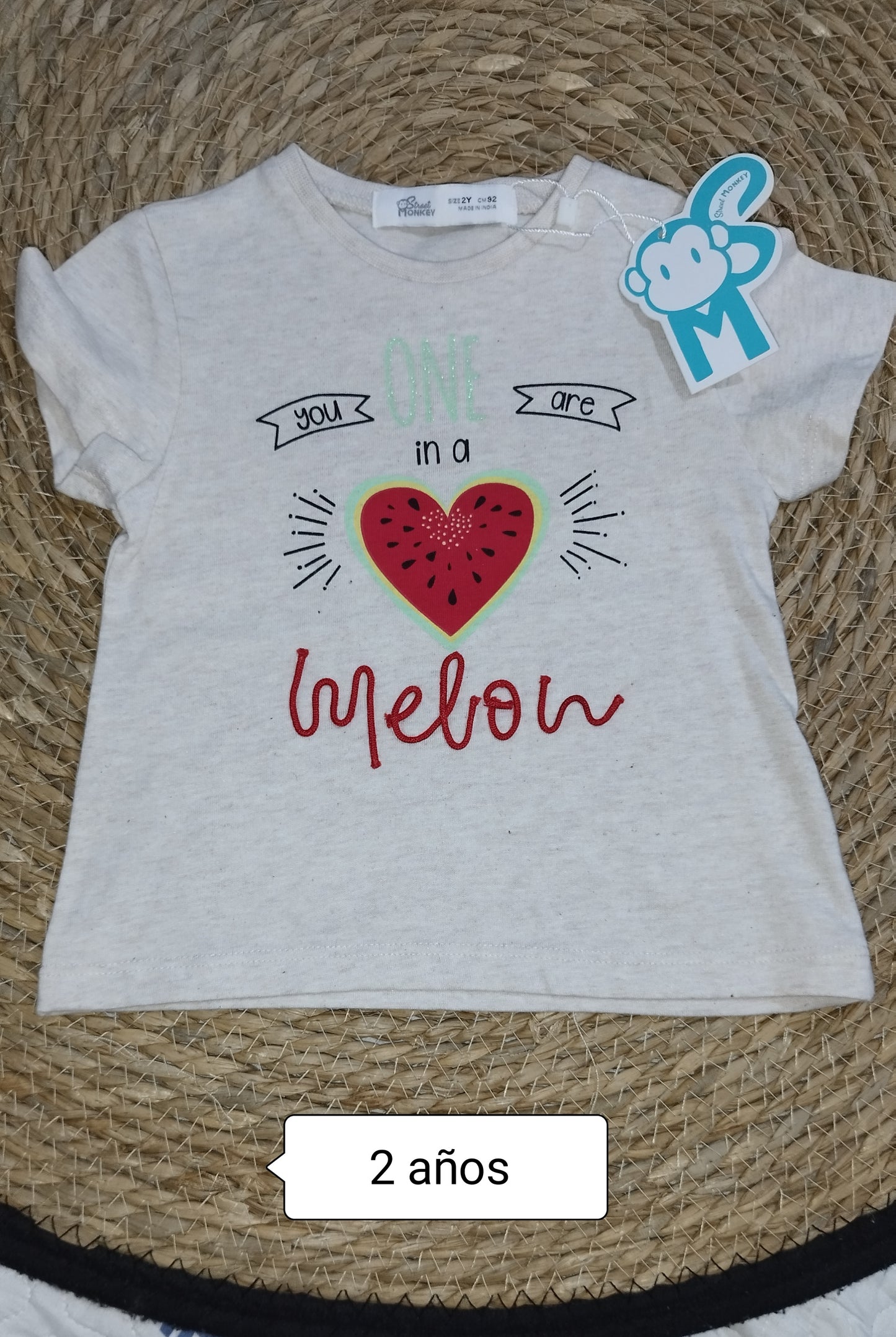 Camiseta bebé niña blanca sandía corazón