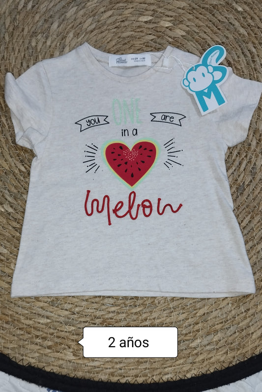 Camiseta bebé niña blanca sandía corazón