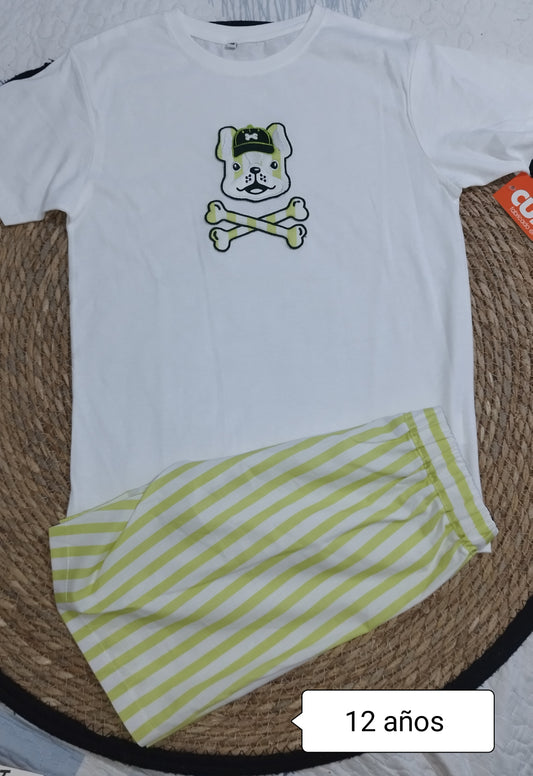 Conjunto niño camiseta + pantalón rayas verde