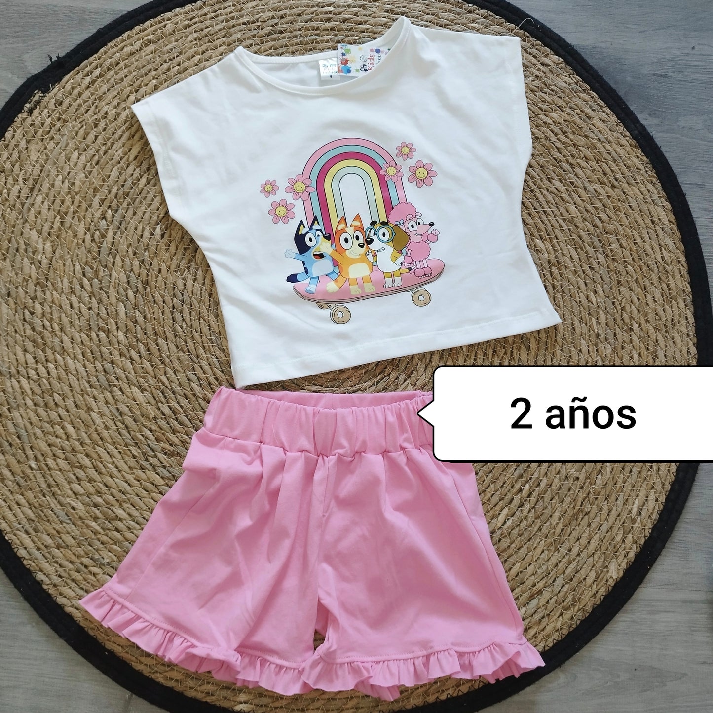 Conjunto verano niña Bluey arcoíris