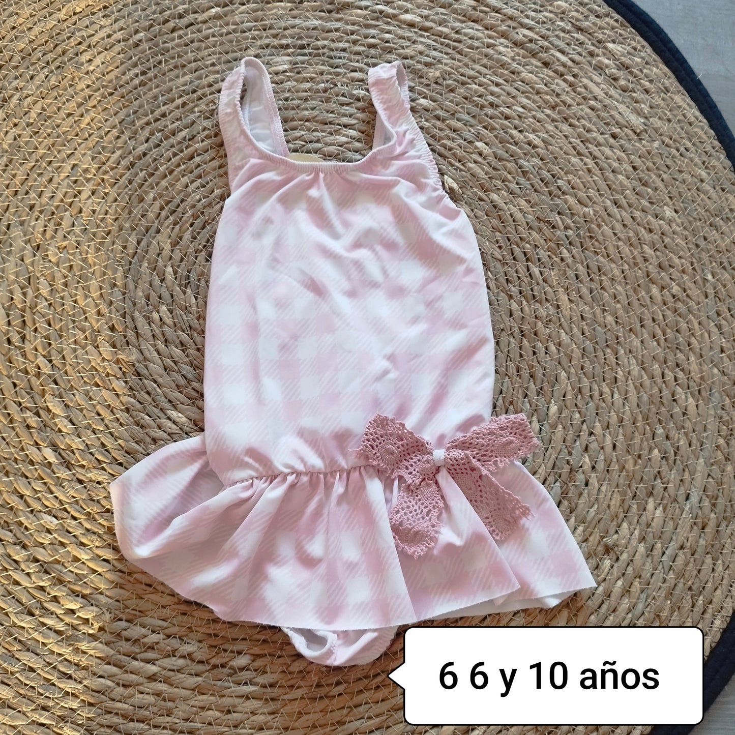 Bañador niña rosa vichy con lazo