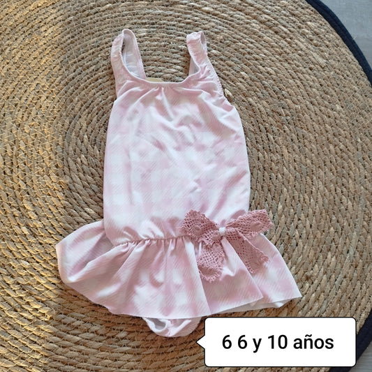 Bañador niña rosa vichy con lazo