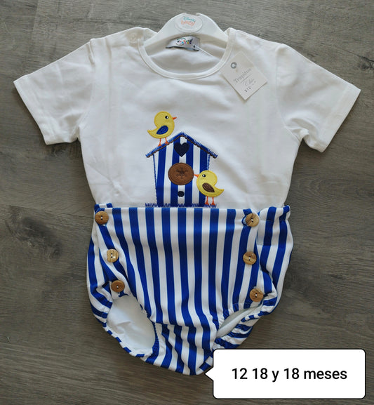 Conjunto bebé marinero camiseta + cubrepañal rayas