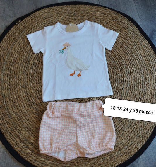 Conjunto bebé patito camiseta y short vichy