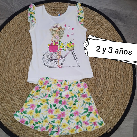 Conjunto niña verano bicicleta flores