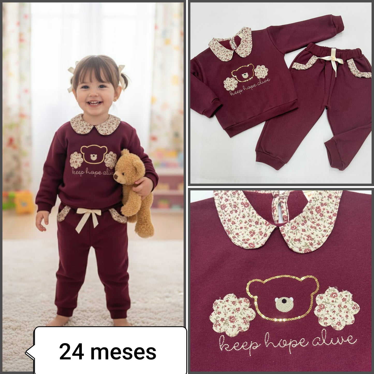 Conjunto bebé niña granate con cuello bebé