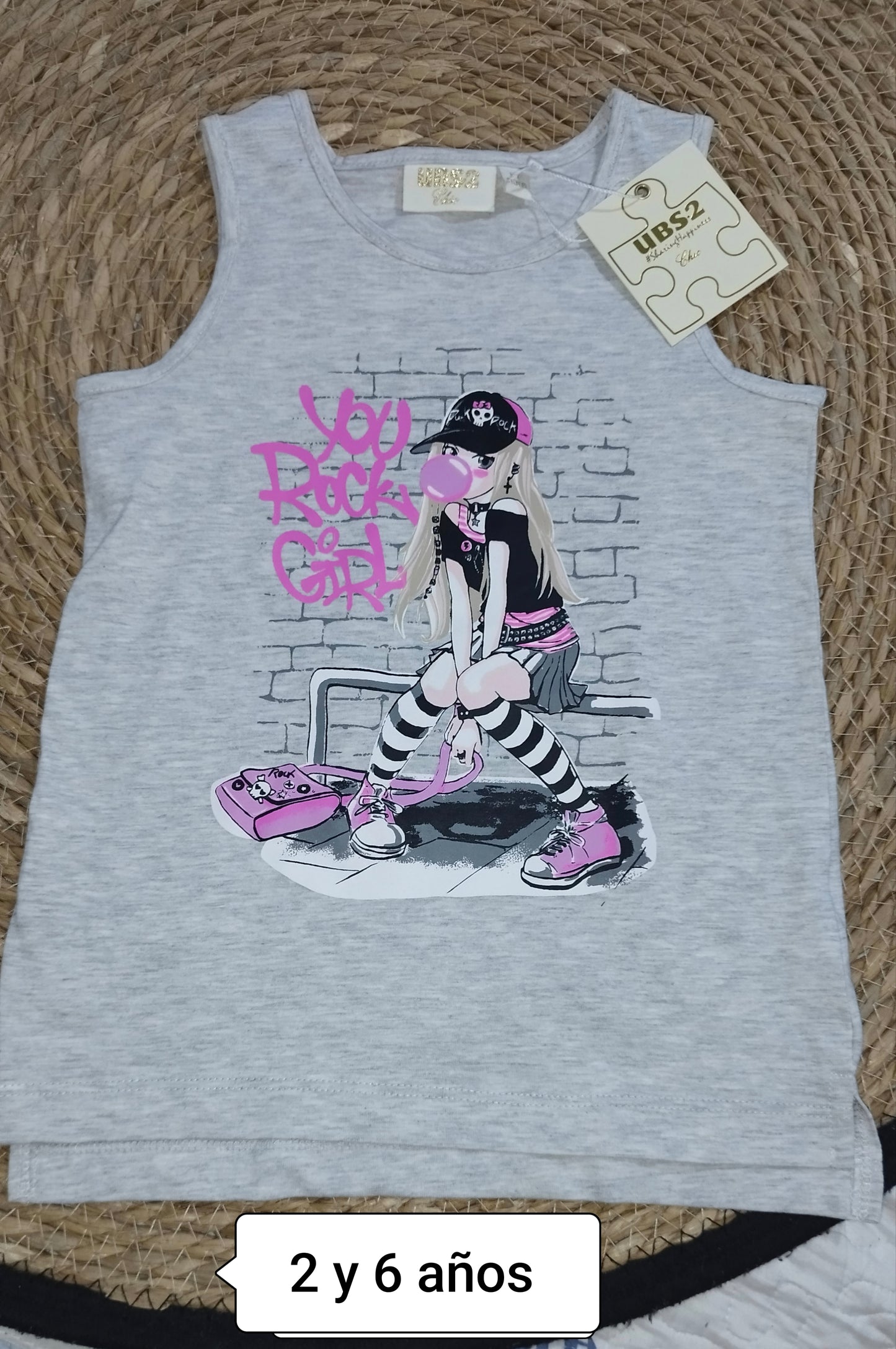 Camiseta niña tirantes gris You Rock Girl