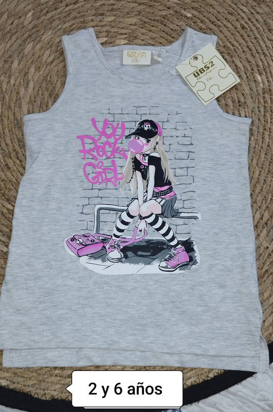 Camiseta niña tirantes gris You Rock Girl