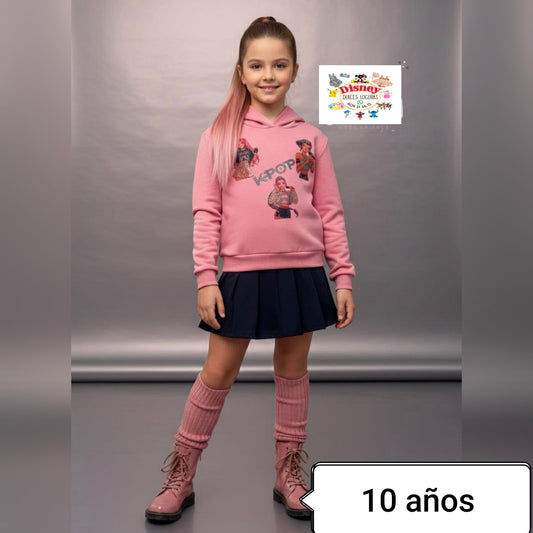 Conjunto niña Kpop sudadera + falda pantalón rosa