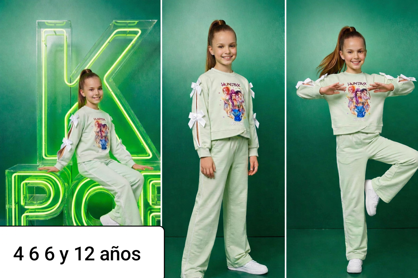 Chándal niña moderno verde outfit casual Kpop primavera