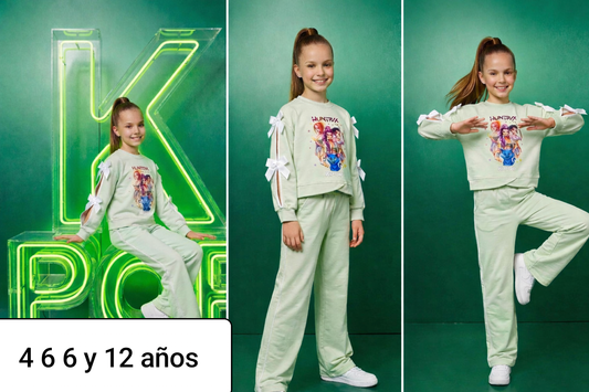 Chándal niña moderno verde outfit casual Kpop primavera