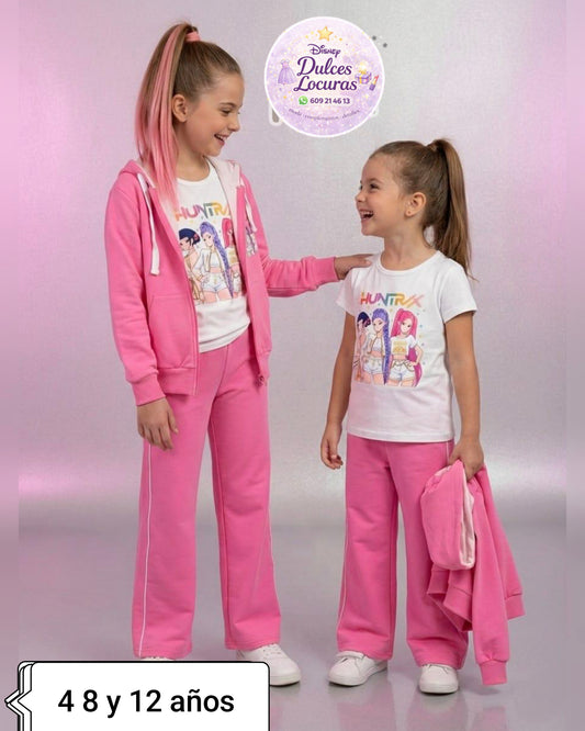 Chándal niña completo 3 piezas rosa Kpop primavera