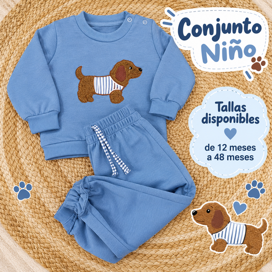 Conjunto de niño azul con perrito 🐶💙