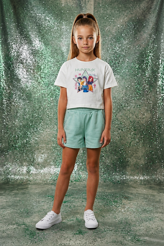 ✨ Conjunto Infantil K-Pop Demon Hunters Camiseta y Short Verde Agua ✨